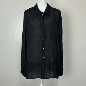 NWT Sunny Leigh 90s Y2K Solid Black Shirt XL Women Gold Button up Long Sleeve